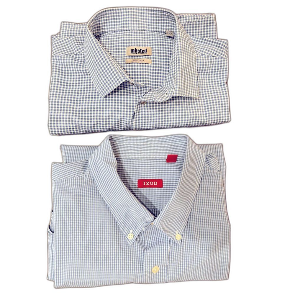 Men’s Button-Up Shirt Bundle XL + XXL Unlisted  IZOD Blue Gingham Check Workwear